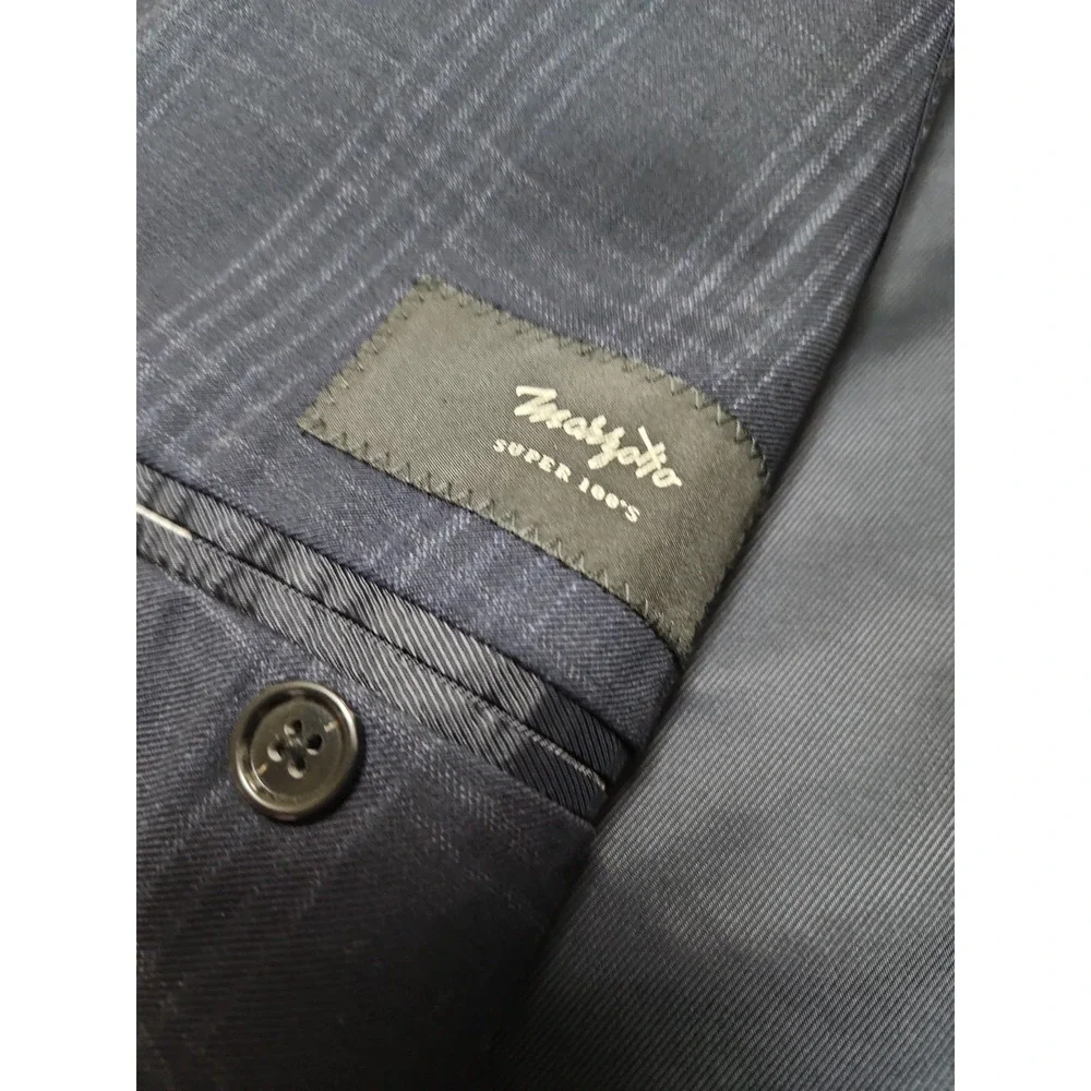 Banana Republic Slim Fit Navy Glen Plaid Marzotto Super 100s Wool Blazer 46 Long